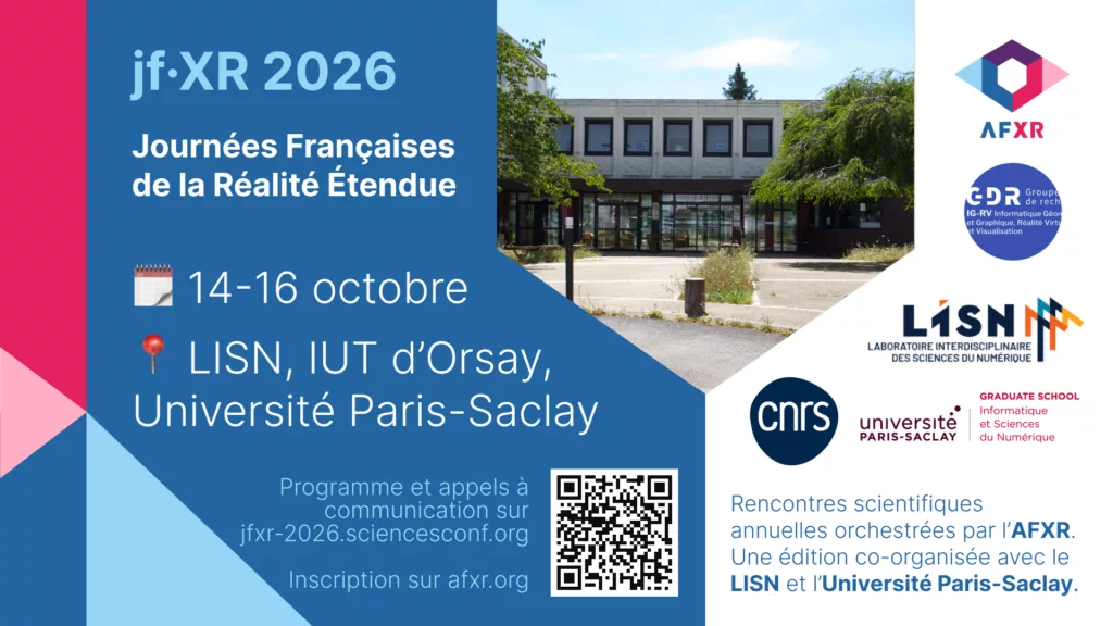 Les prochaines Journées françaises de la réalité étendue (jf·XR) se tiendront les 14 et 16 octobre 2026 à Paris-Saclay